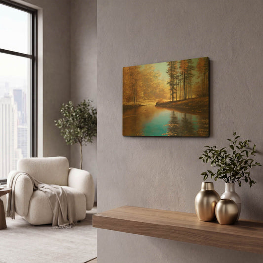 'R1197D - Autumn Creek' By Diane Romanello Gold Metal Wall Art