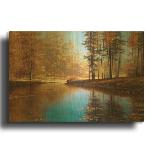 'R1197D - Autumn Creek' By Diane Romanello Gold Metal Wall Art
