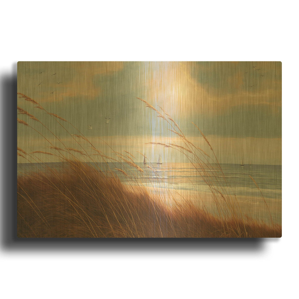 'R1201D - Sailboat Breezeway' By Diane Romanello Gold Metal Wall Art