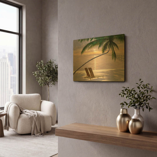 'R1202D - Chaise for Two' By Diane Romanello Gold Metal Wall Art