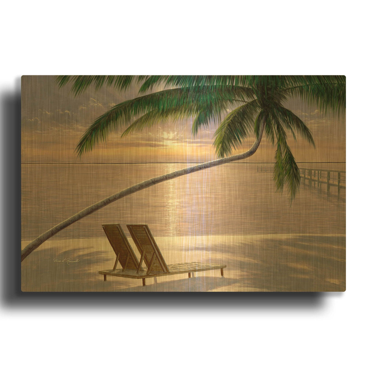 'R1202D - Chaise for Two' By Diane Romanello Gold Metal Wall Art