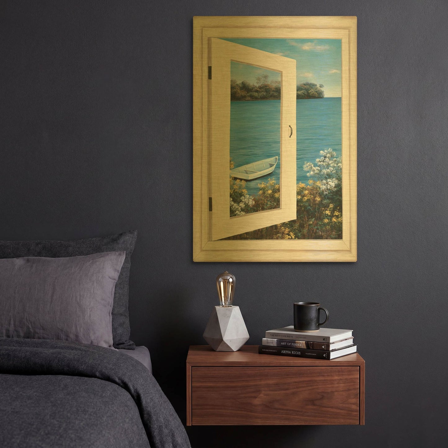 'R1396D - Bay Window Vista I' By Diane Romanello Gold Metal Wall Art