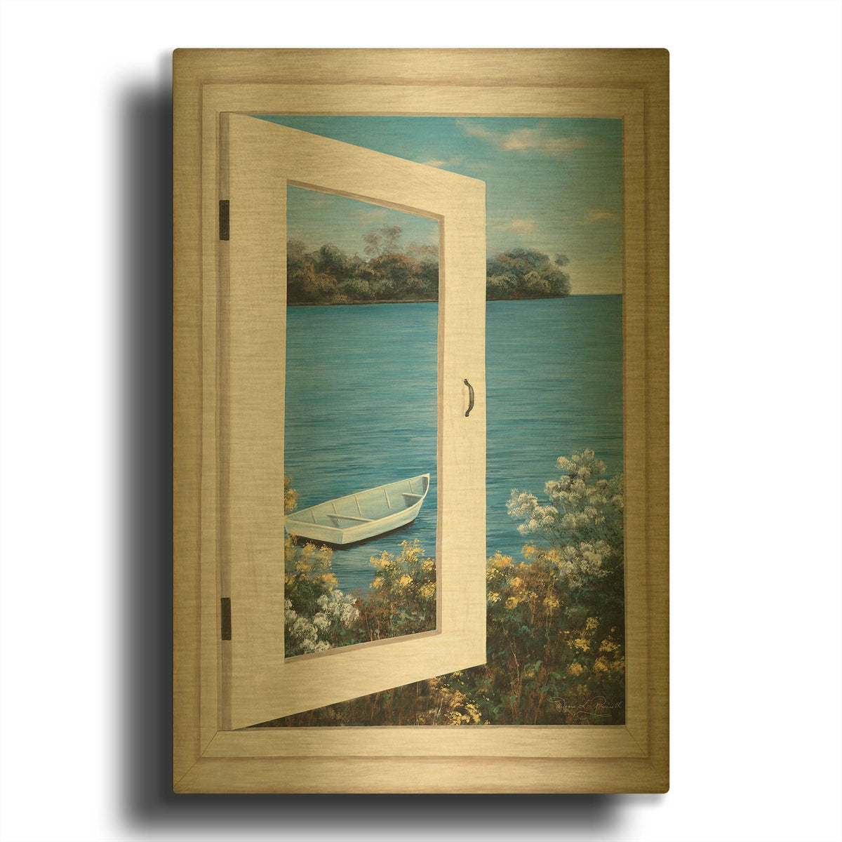 'R1396D - Bay Window Vista I' By Diane Romanello Gold Metal Wall Art