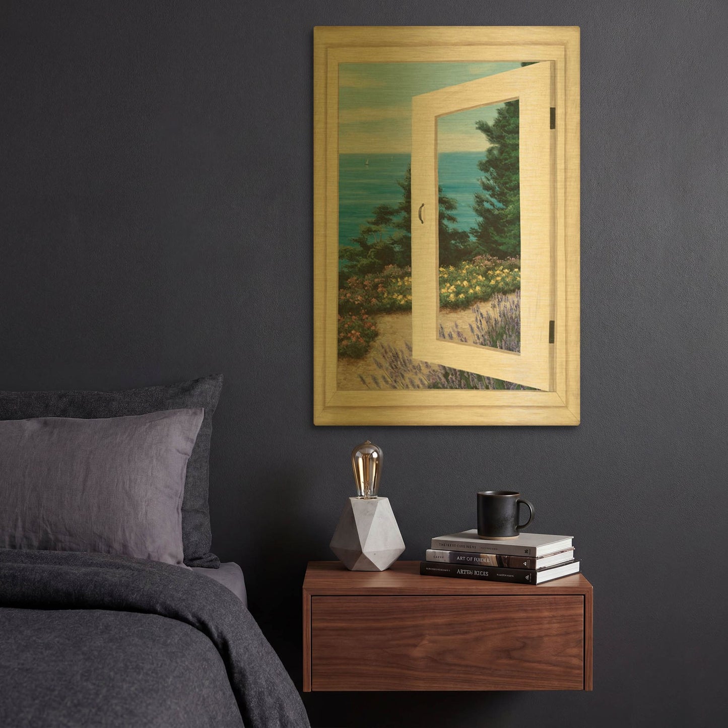 'R1397D - Bay Window Vista II' By Diane Romanello Gold Metal Wall Art