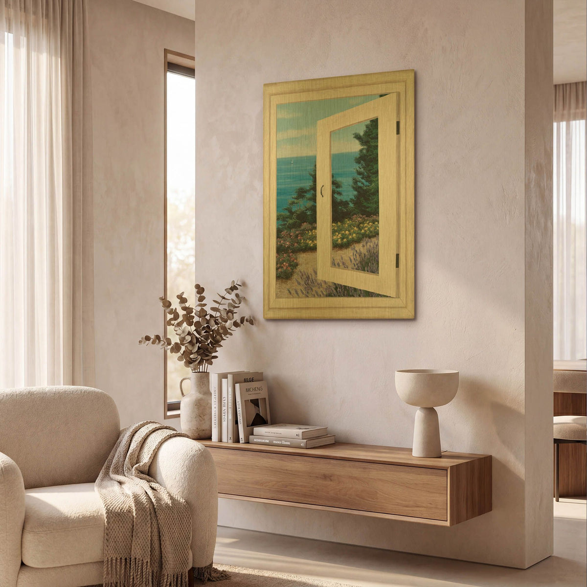 'R1397D - Bay Window Vista II' By Diane Romanello Gold Metal Wall Art
