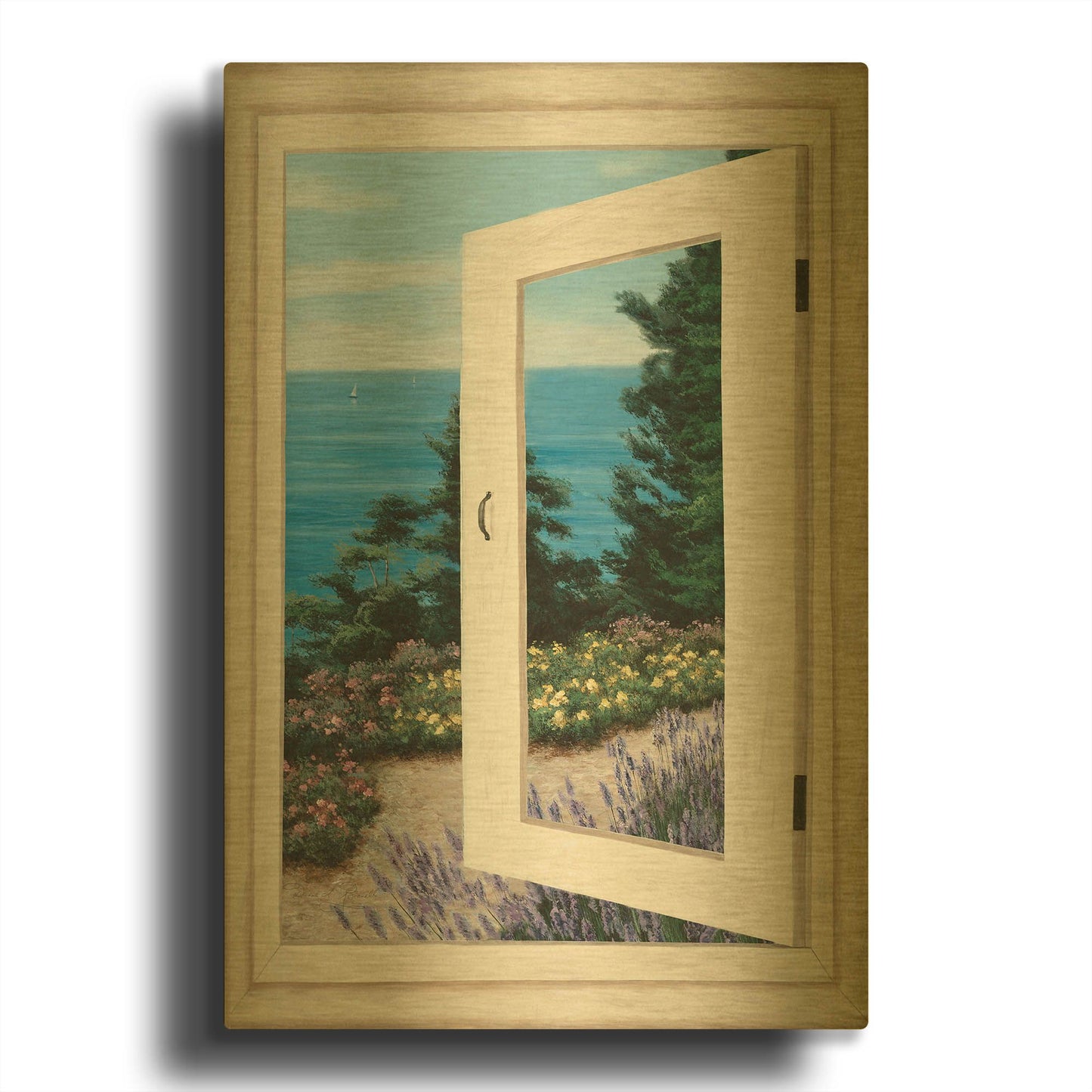 'R1397D - Bay Window Vista II' By Diane Romanello Gold Metal Wall Art