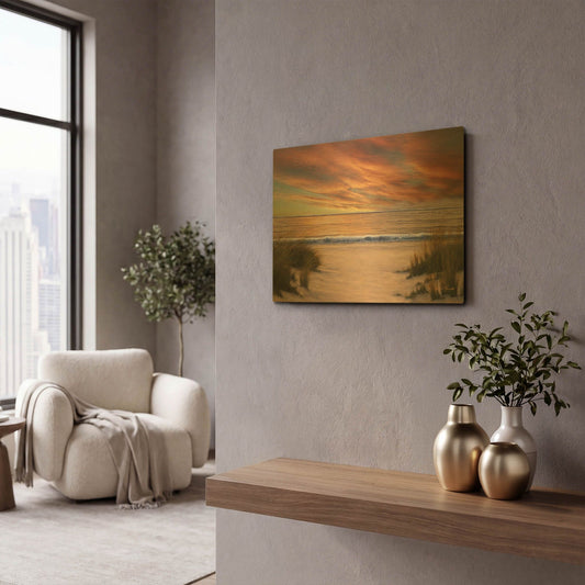 'R1488D - Beach Solitude' By Diane Romanello Gold Metal Wall Art