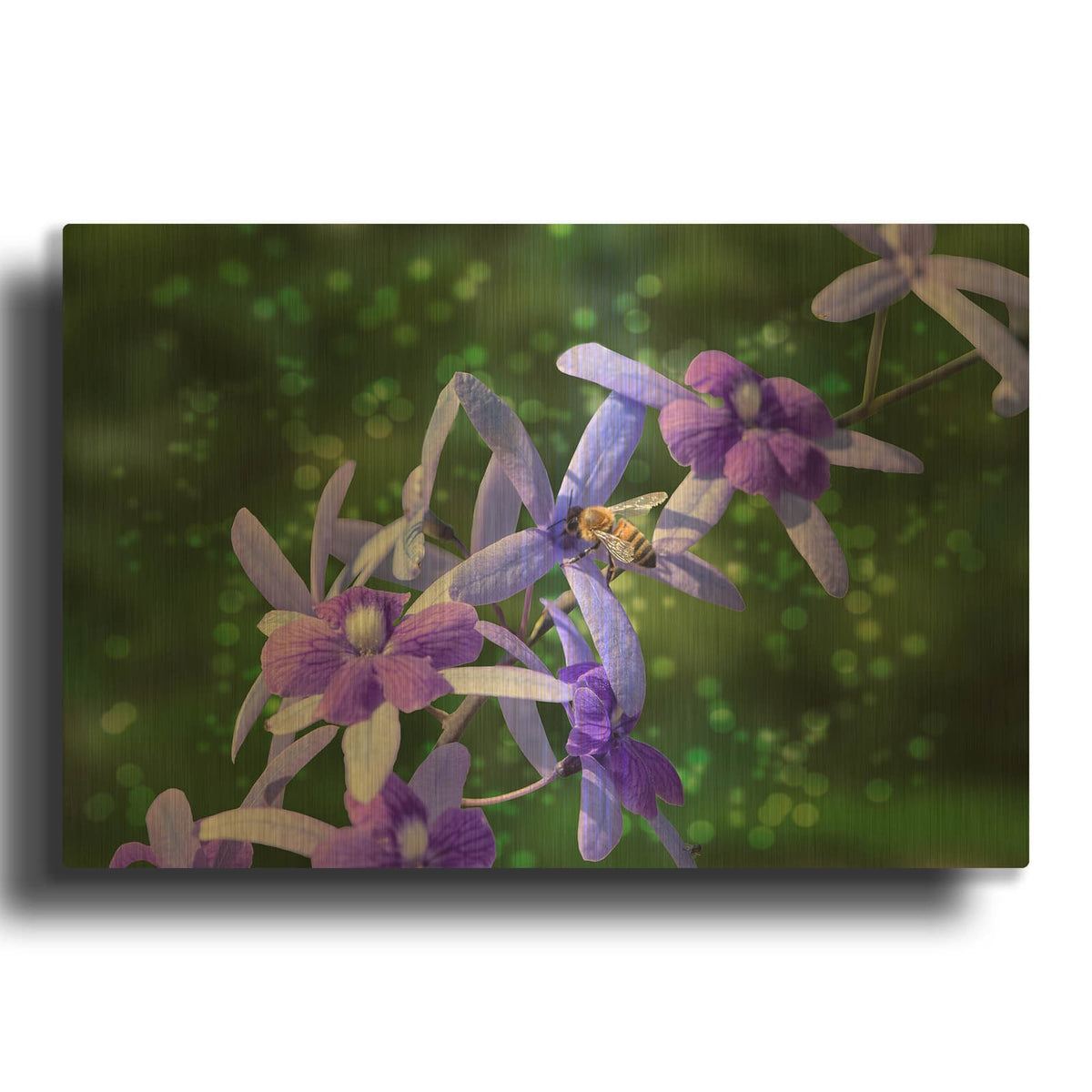 'Bee and Purple Flowers' By Don Spears Gold Metal Wall Art