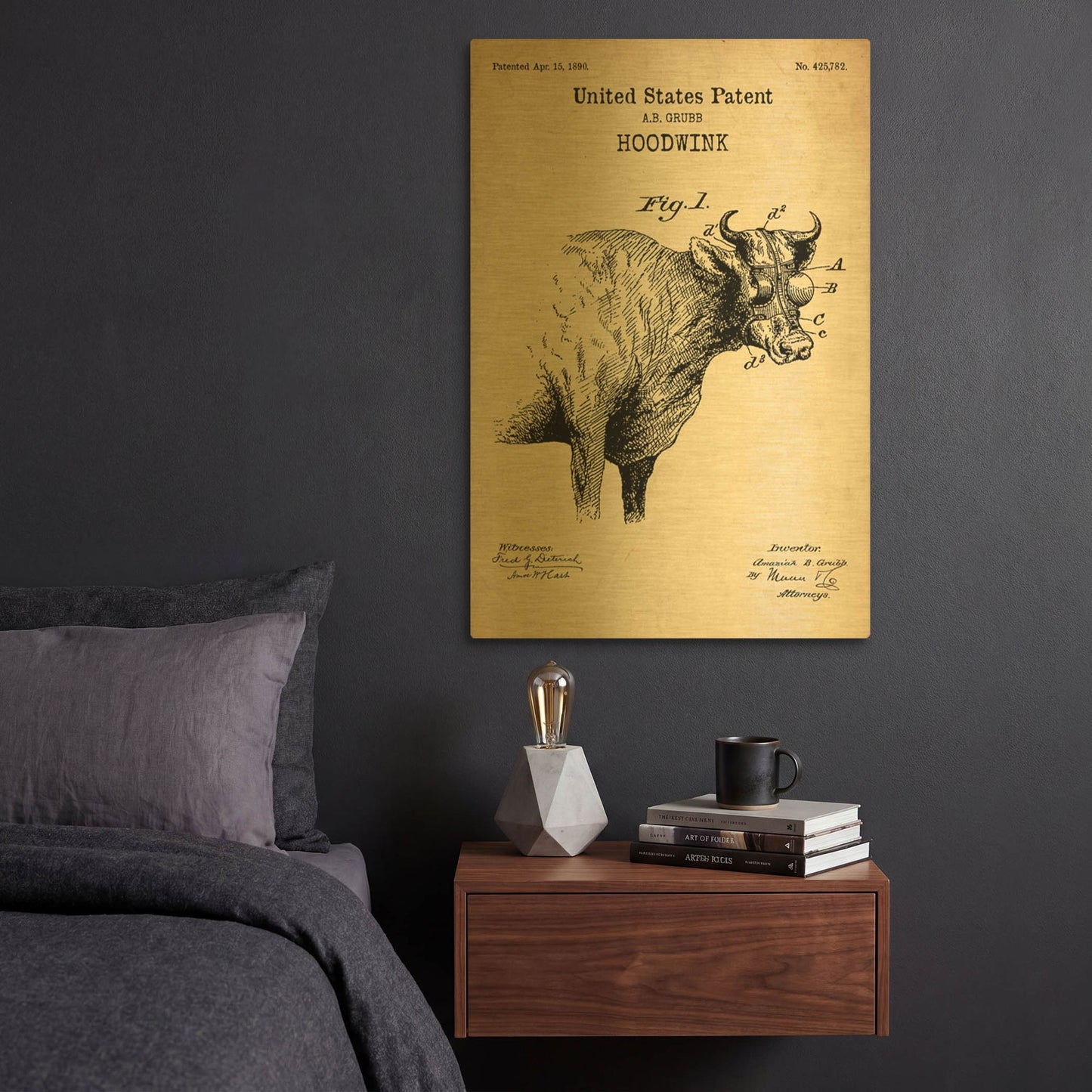 'Hoodwink Blueprint Patent Parchment' By LUXE Gold Metal Wall Art