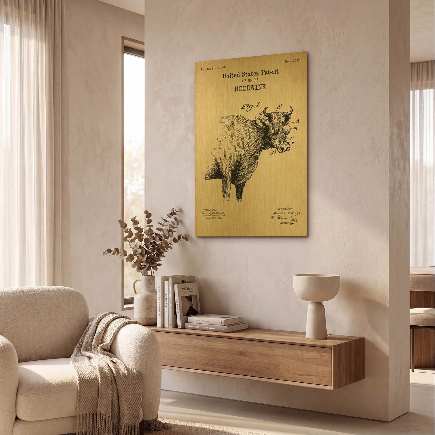 'Hoodwink Blueprint Patent Parchment' By LUXE Gold Metal Wall Art