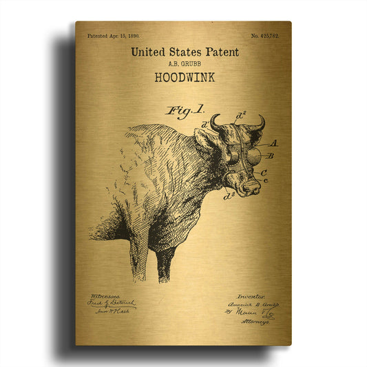 'Hoodwink Blueprint Patent Parchment' By LUXE Gold Metal Wall Art