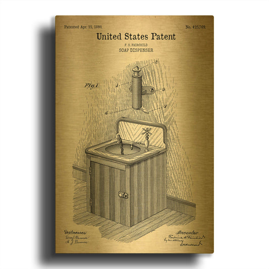 'Soap Dispenser Blueprint Patent Parchment' By LUXE Gold Metal Wall Art