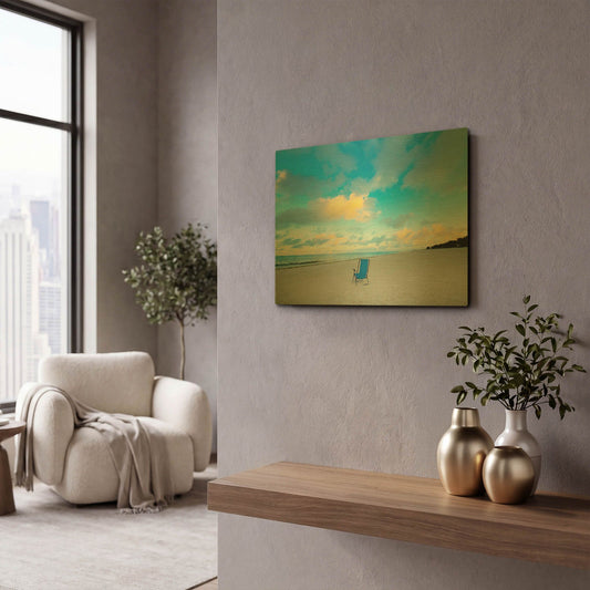 'Chair On Beach' By Jack Reed Gold Metal Wall Art