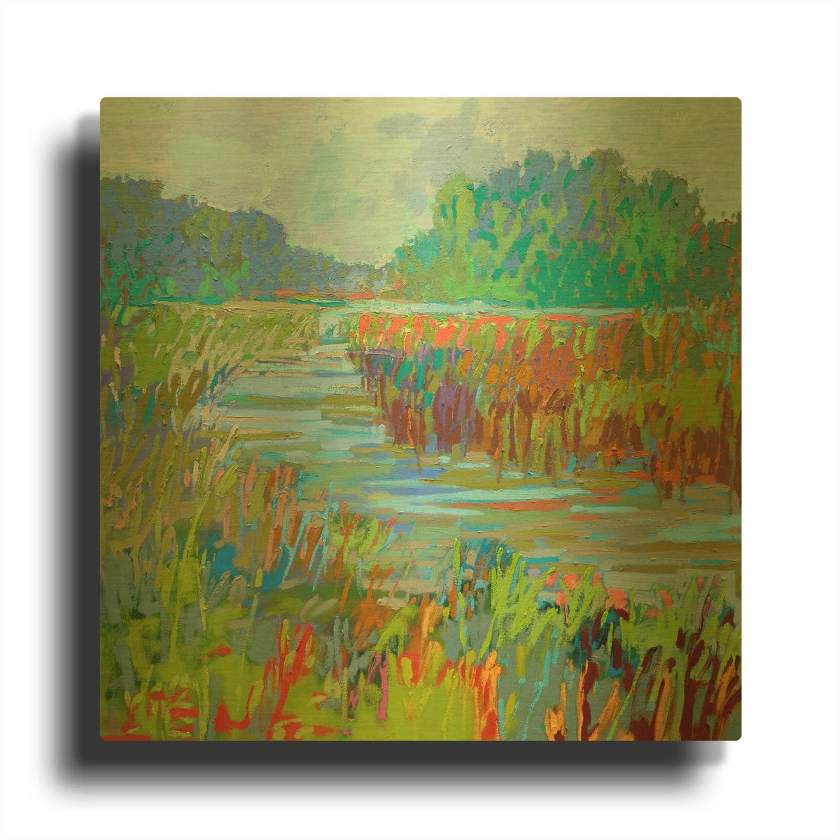 'A Bend in the River' By Jane Schmidt Gold Metal Wall Art