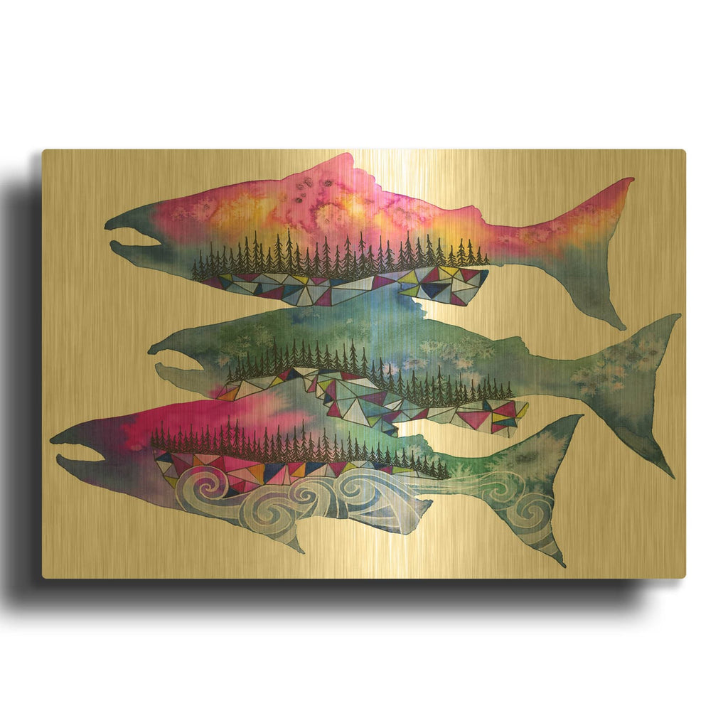 'Salmon Season' By Jeannine Saylor Gold Metal Wall Art