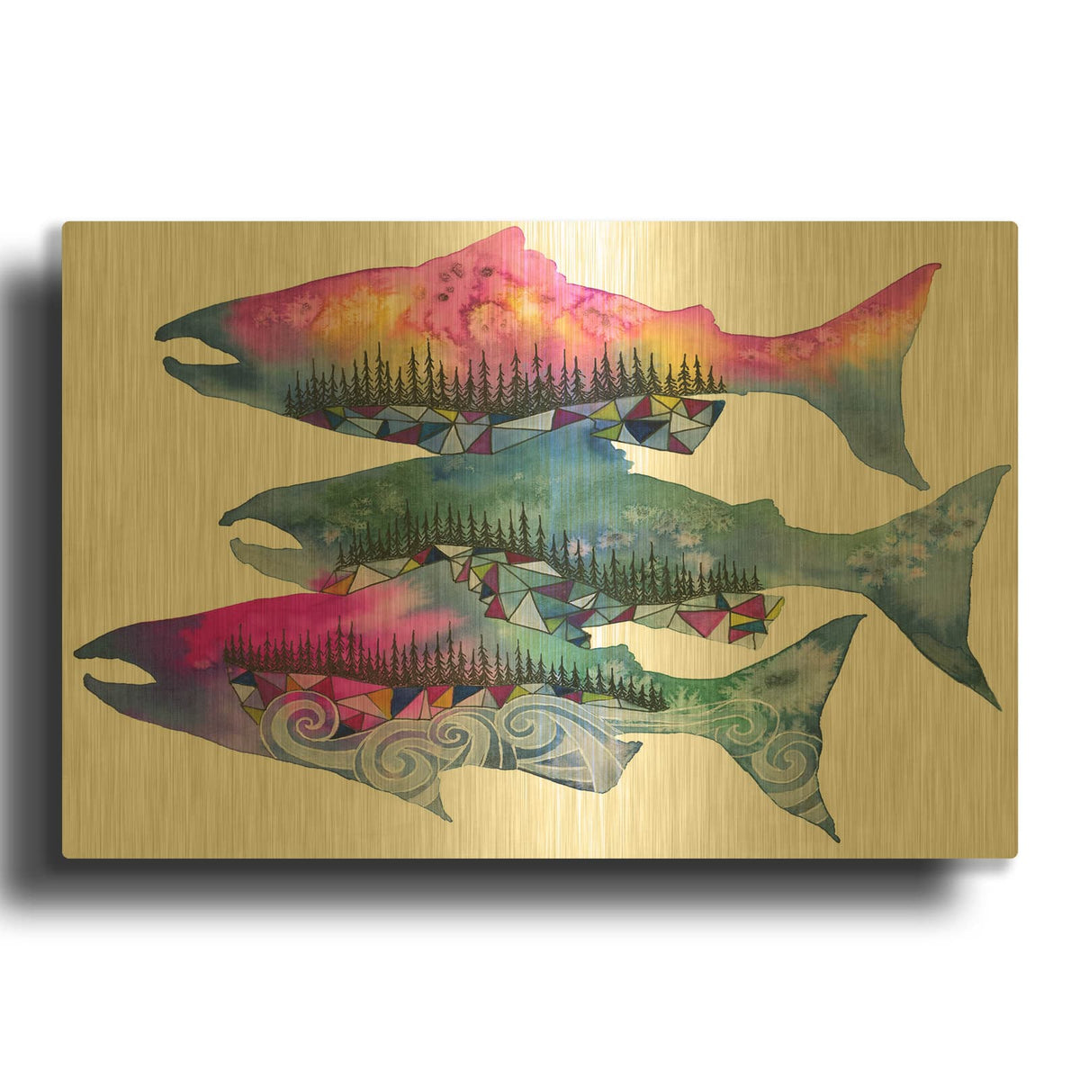 'Salmon Season' By Jeannine Saylor Gold Metal Wall Art
