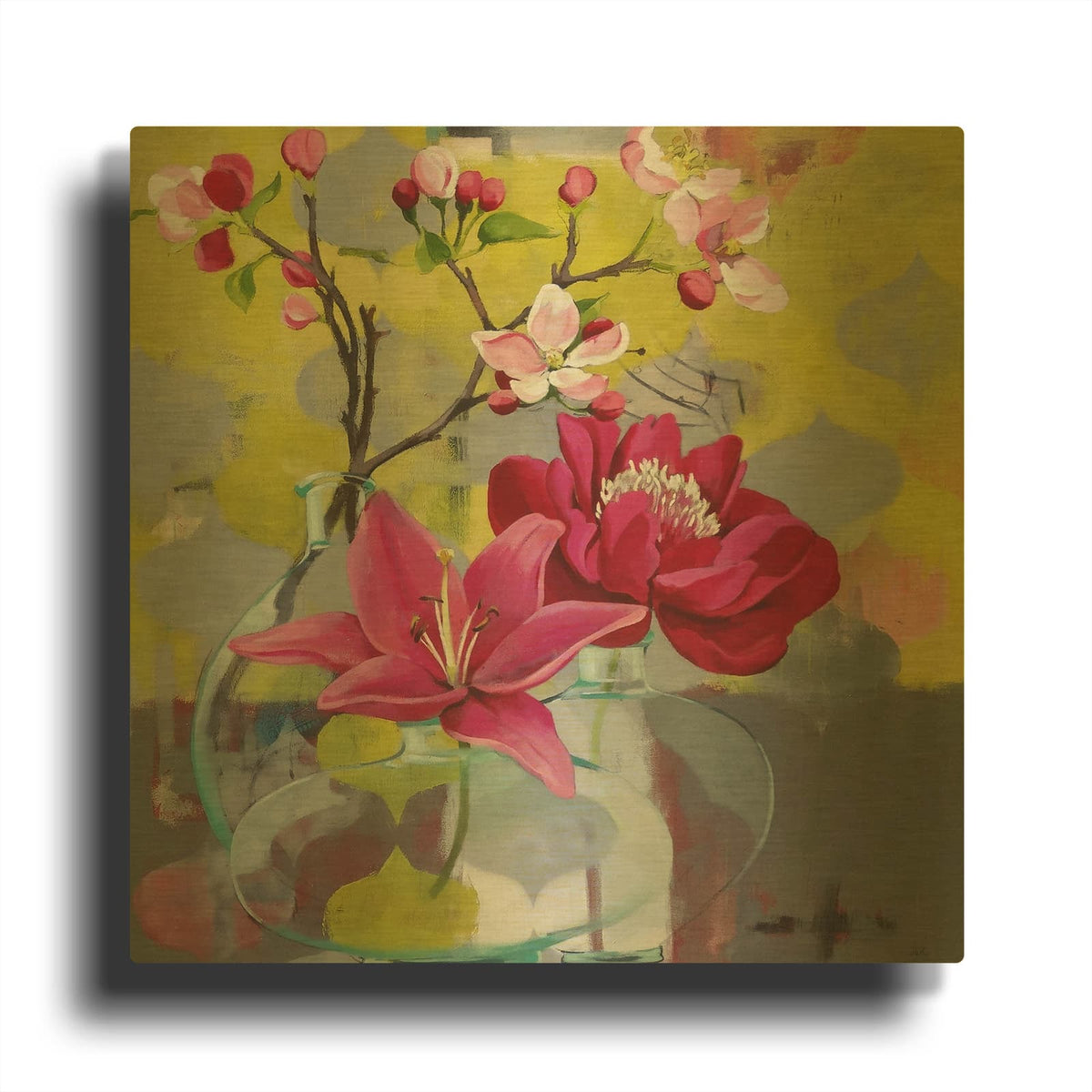 'Apple Blossom Trio' By Jennifer Rasmusson Gold Metal Wall Art