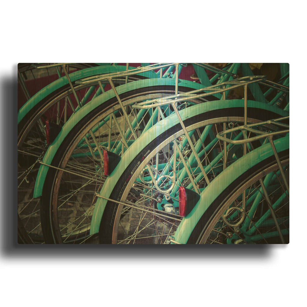 'Bicycle Line Up 2' By Jessica Reiss Gold Metal Wall Art