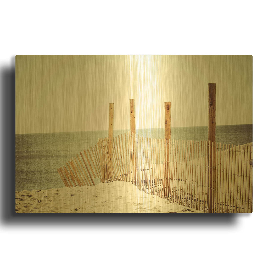 'Wooden Beach Fence' By Jessica Reiss Gold Metal Wall Art