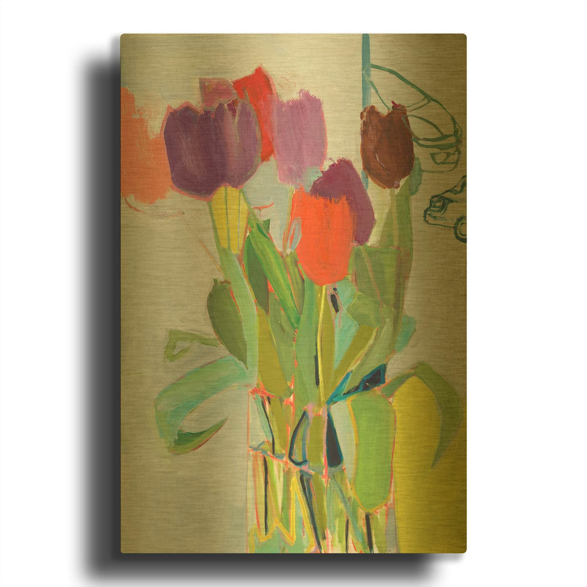 'Tulips and Two Cars' By Jessica Singerman Gold Metal Wall Art