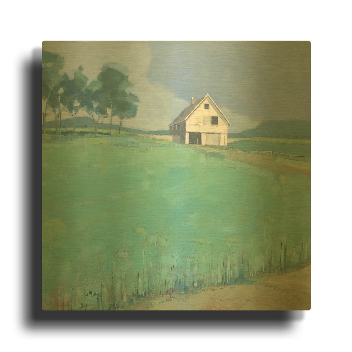 'Barn in Midsummer Light' By John Rufo Gold Metal Wall Art