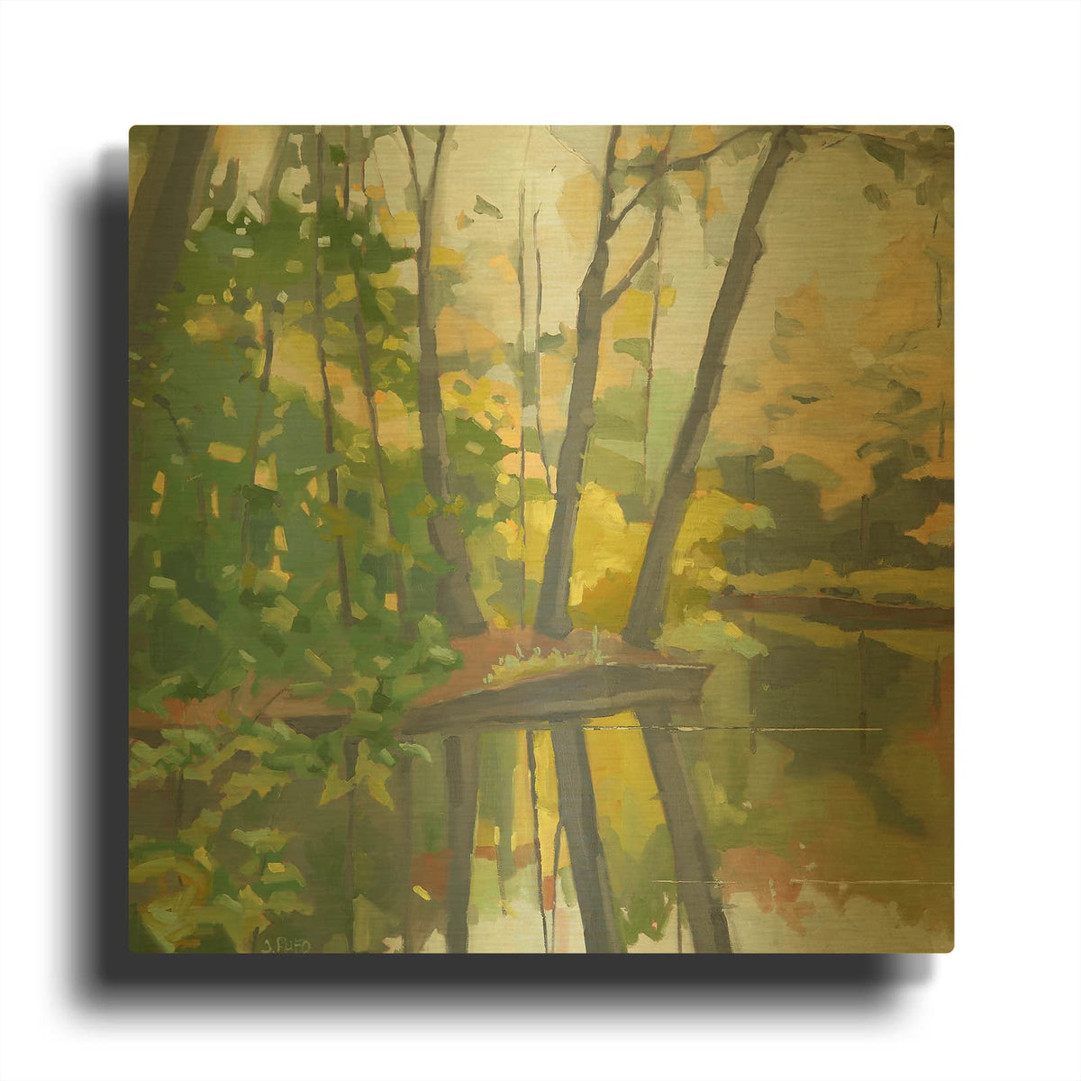 'Wooded Pond' By John Rufo Gold Metal Wall Art