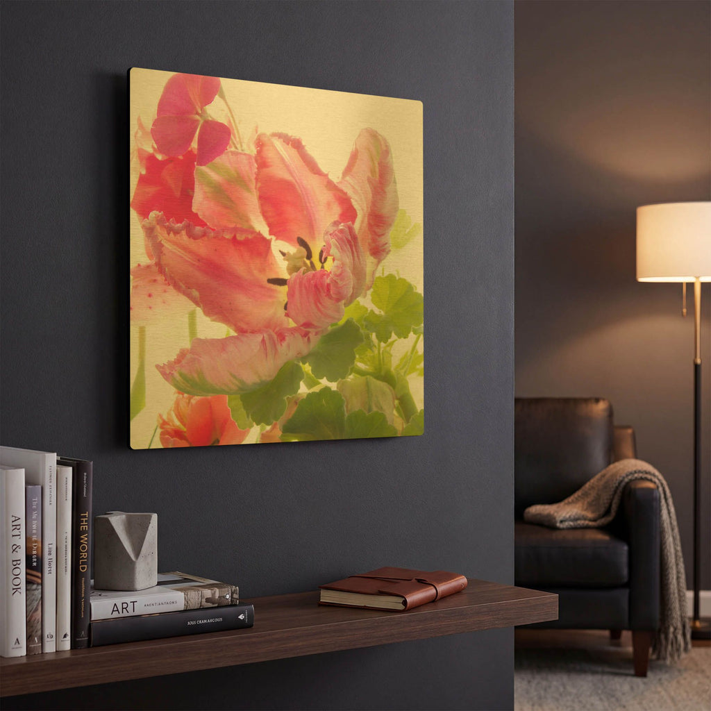 'Parrot Tulip One' By Judy Stalus Gold Metal Wall Art