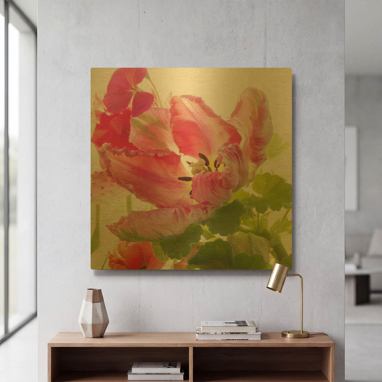 'Parrot Tulip One' By Judy Stalus Gold Metal Wall Art