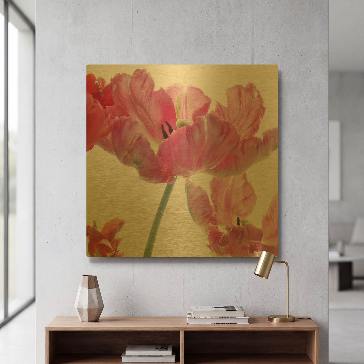 'Parrot Tulips' By Judy Stalus Gold Metal Wall Art