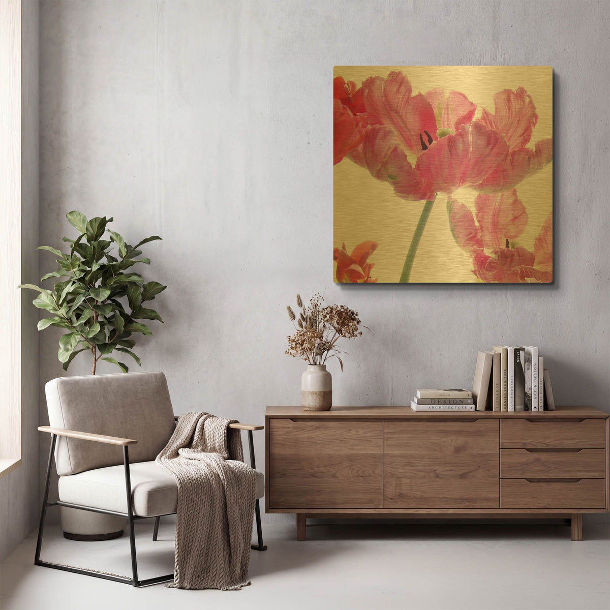 'Parrot Tulips' By Judy Stalus Gold Metal Wall Art