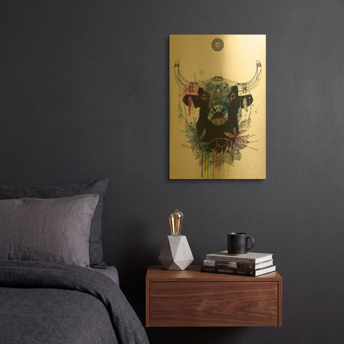'Bull' By Karin Roberts Gold Metal Wall Art