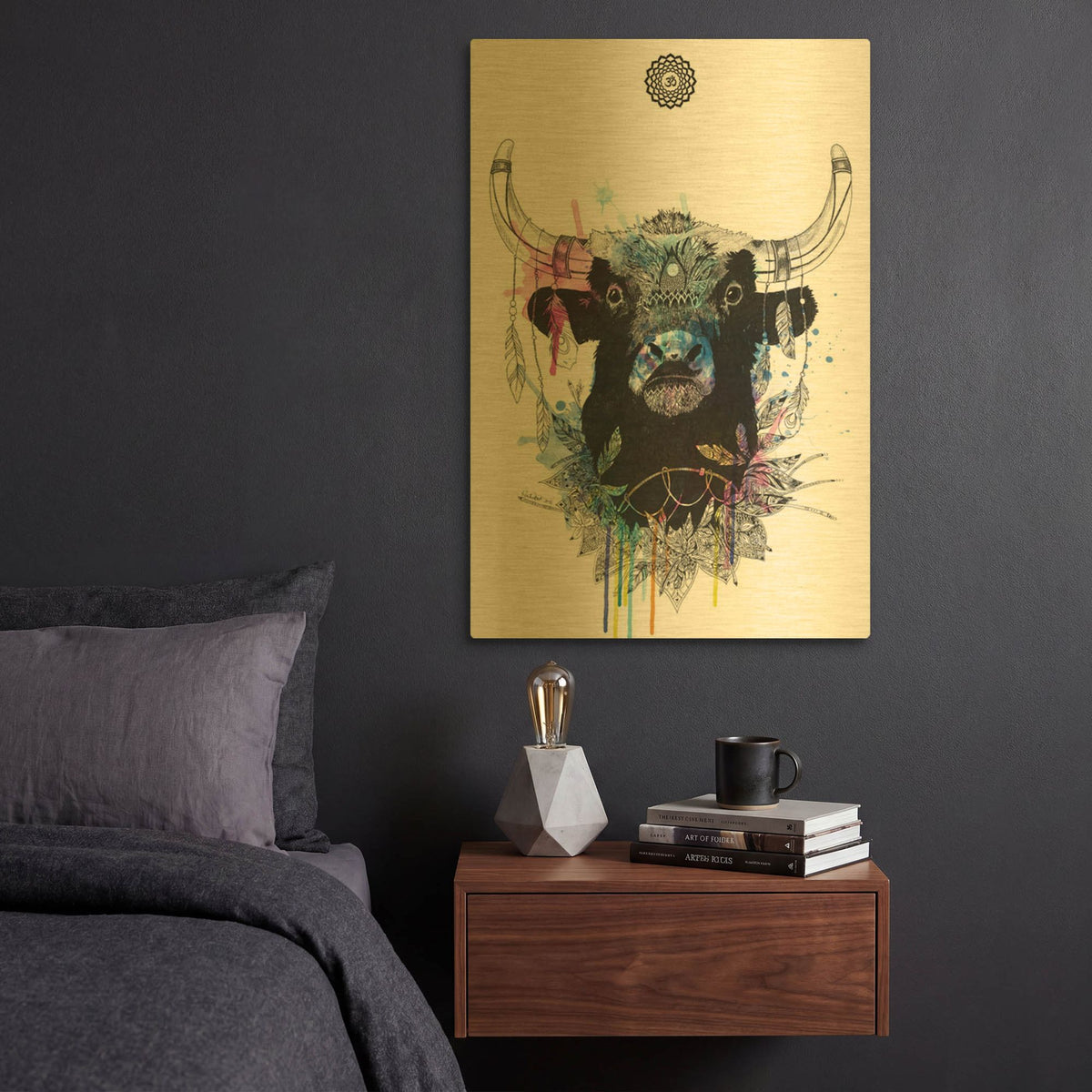 'Bull' By Karin Roberts Gold Metal Wall Art