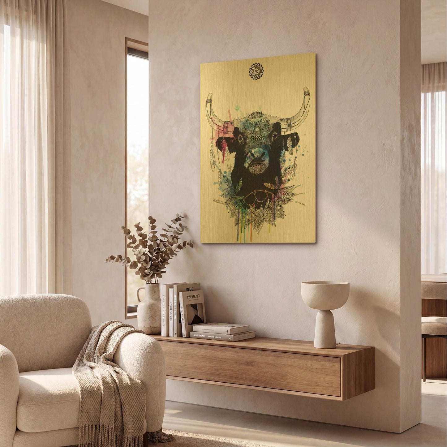 'Bull' By Karin Roberts Gold Metal Wall Art