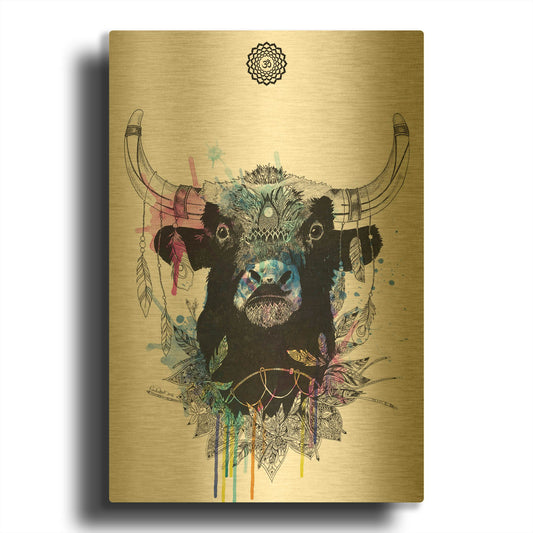 'Bull' By Karin Roberts Gold Metal Wall Art
