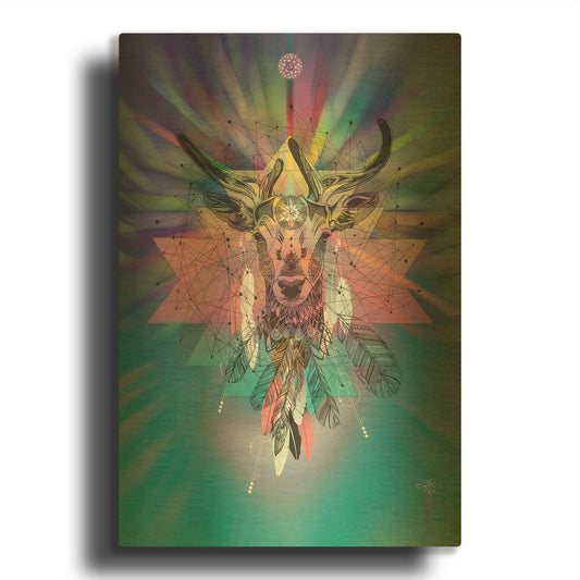 'Cosmic Deer' By Karin Roberts Gold Metal Wall Art