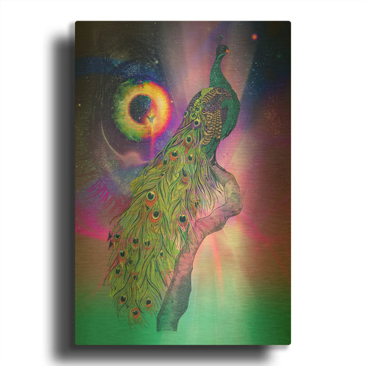 'Cosmic Peacock' By Karin Roberts Gold Metal Wall Art