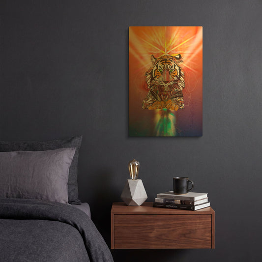 'Cosmic Tiger' By Karin Roberts Gold Metal Wall Art
