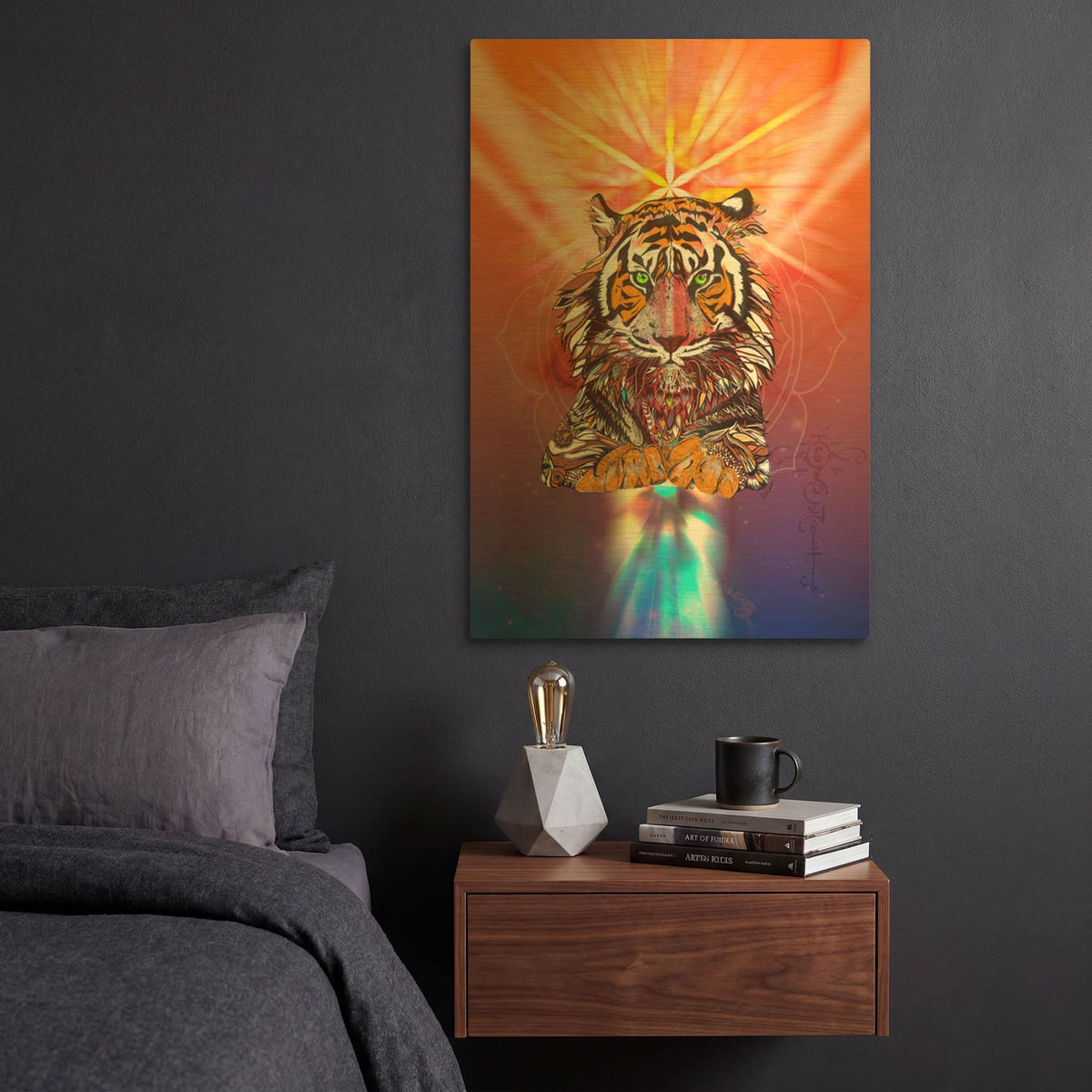 'Cosmic Tiger' By Karin Roberts Gold Metal Wall Art