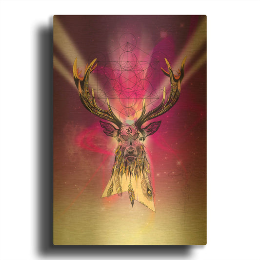 'Cosmic Stag' By Karin Roberts Gold Metal Wall Art