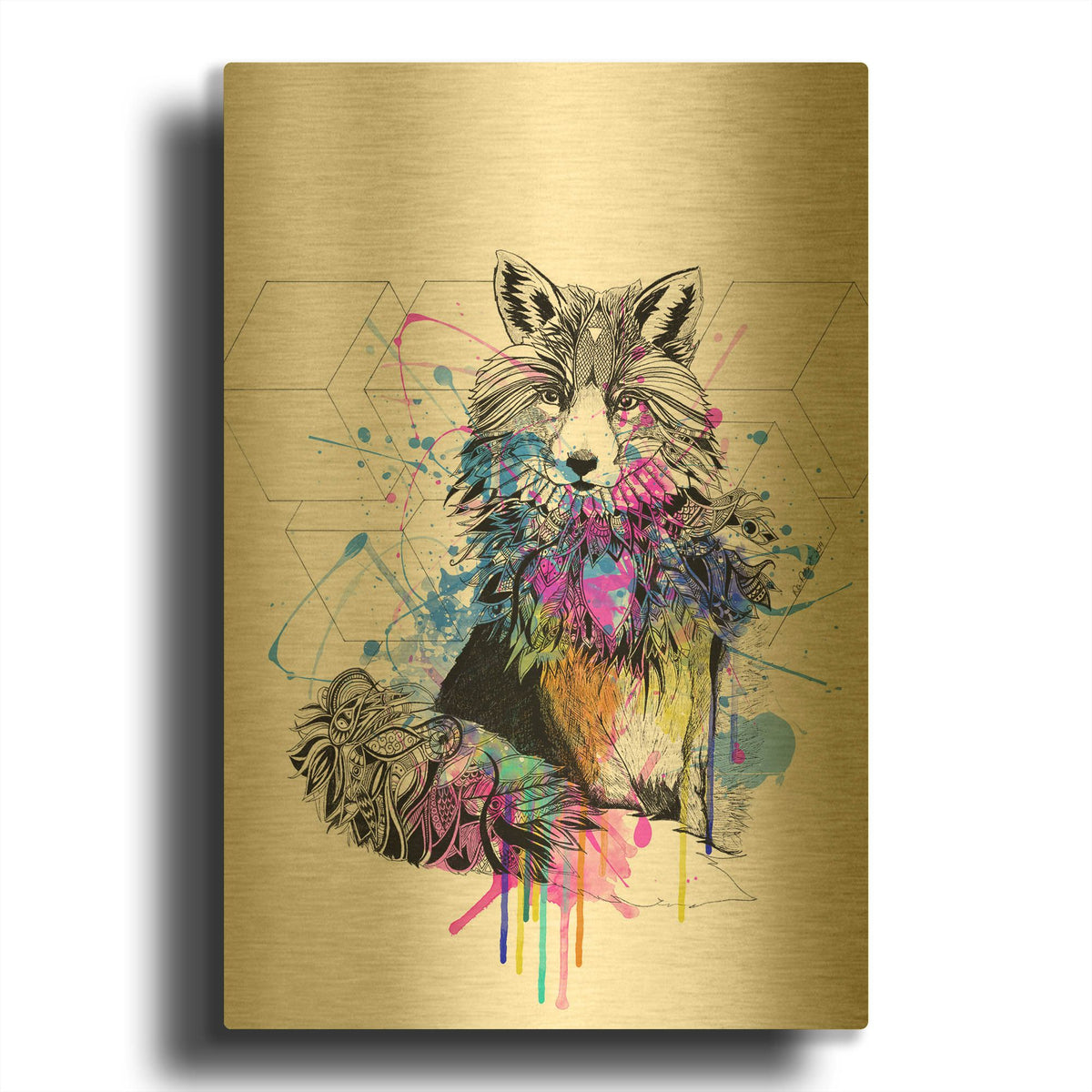 'Fox' By Karin Roberts Gold Metal Wall Art