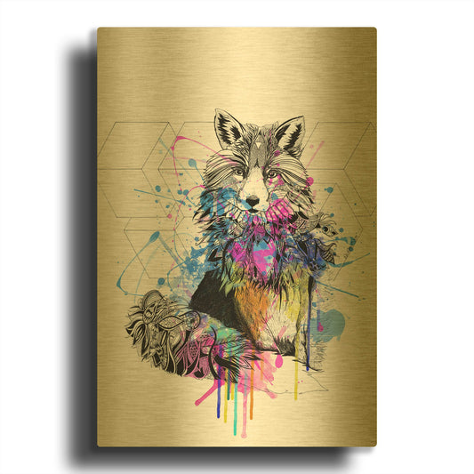 'Fox' By Karin Roberts Gold Metal Wall Art