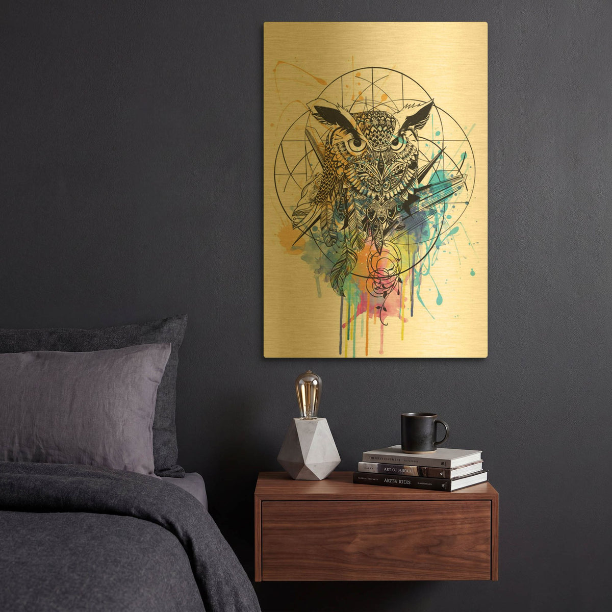 'Owl' By Karin Roberts Gold Metal Wall Art