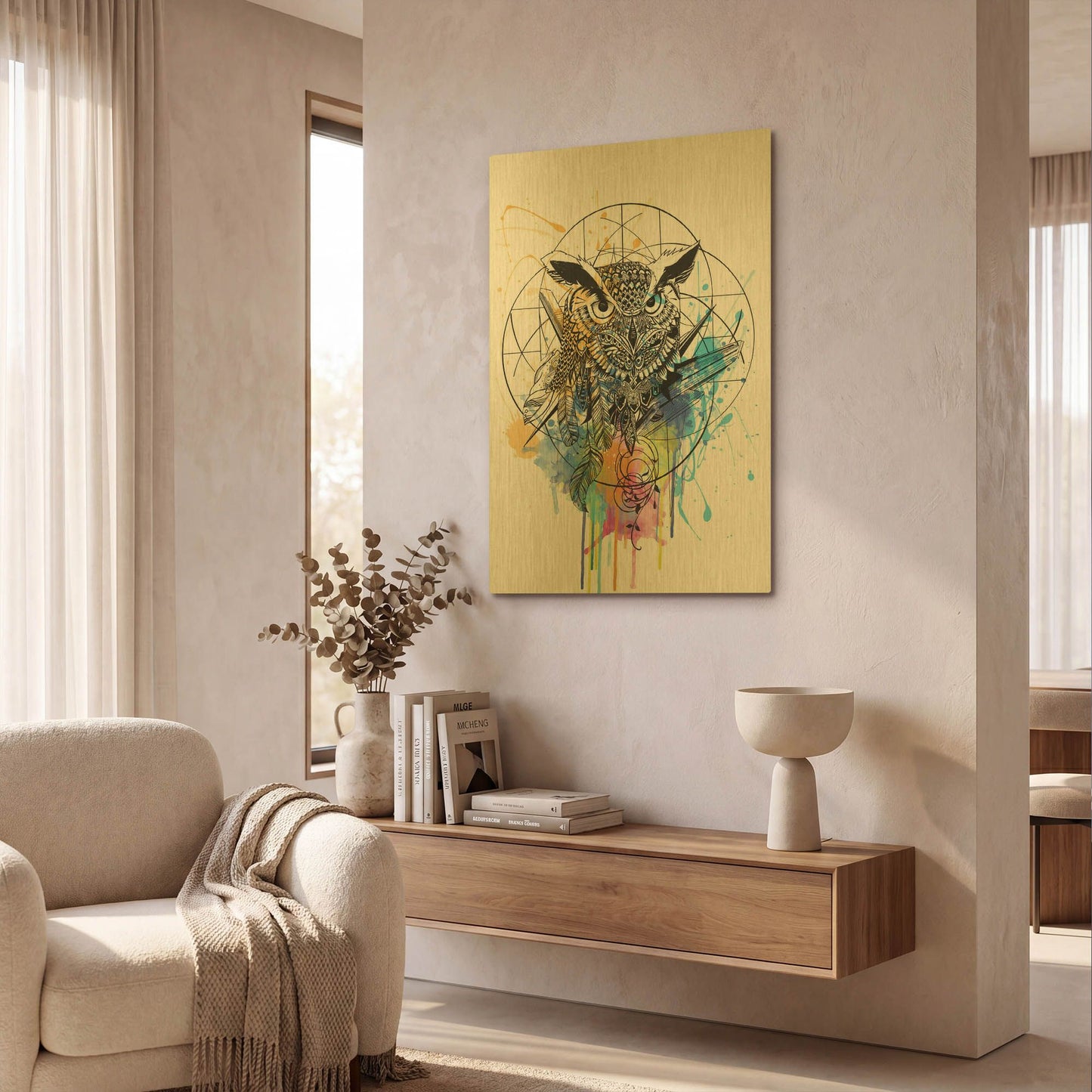 'Owl' By Karin Roberts Gold Metal Wall Art