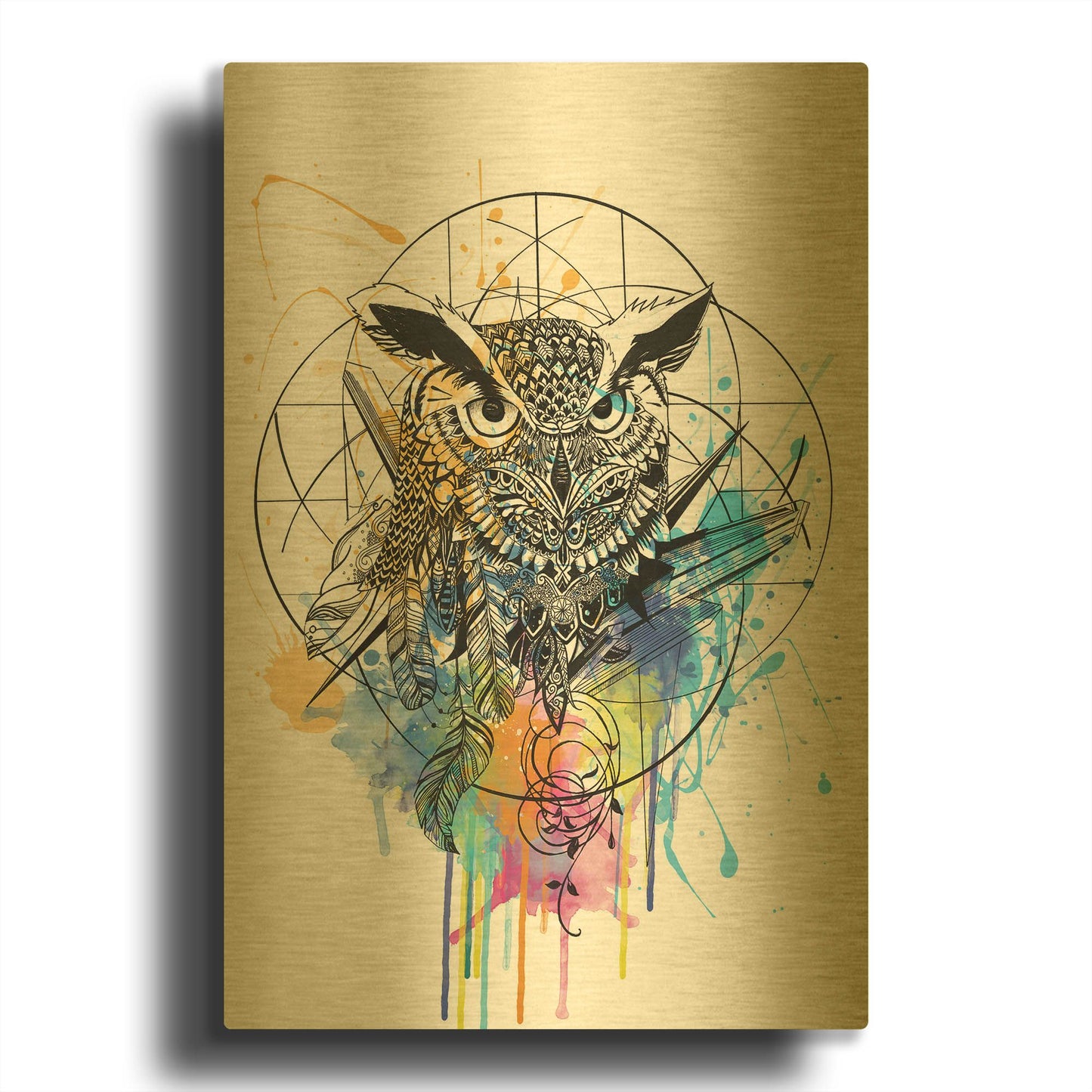 'Owl' By Karin Roberts Gold Metal Wall Art