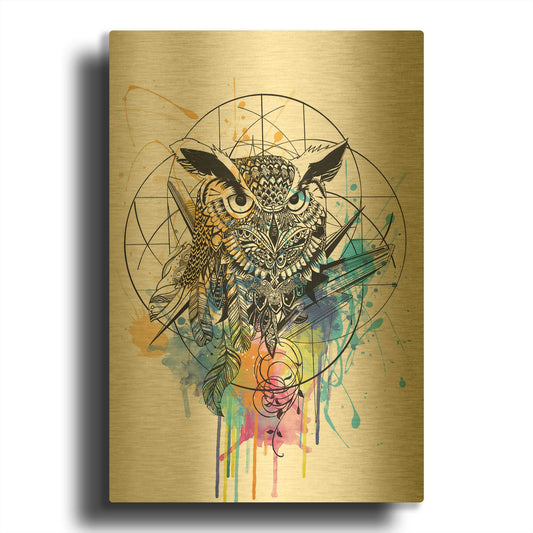 'Owl' By Karin Roberts Gold Metal Wall Art