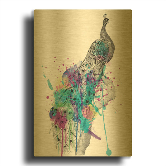 'Peacock' By Karin Roberts Gold Metal Wall Art