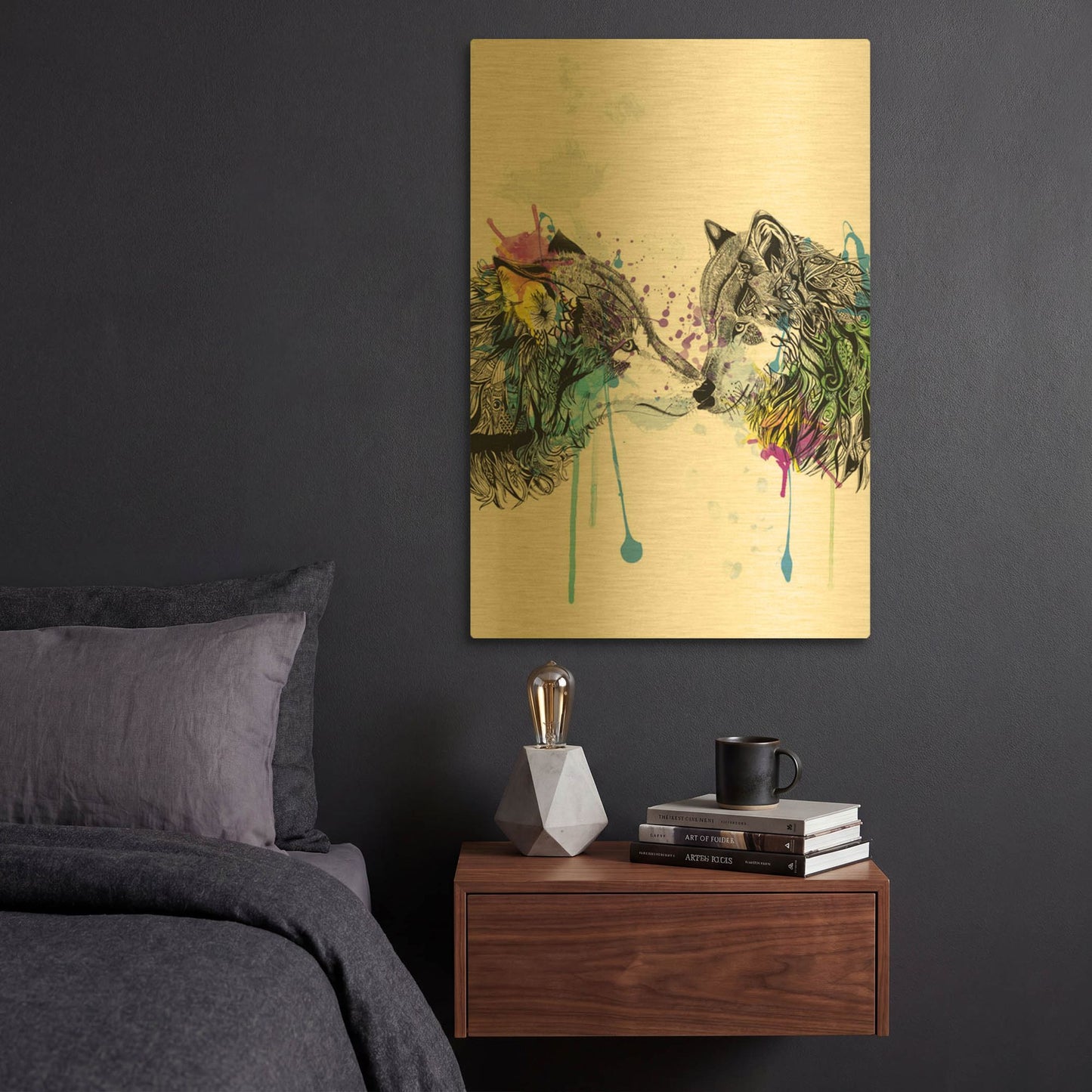 'Wolves' By Karin Roberts Gold Metal Wall Art