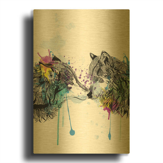 'Wolves' By Karin Roberts Gold Metal Wall Art