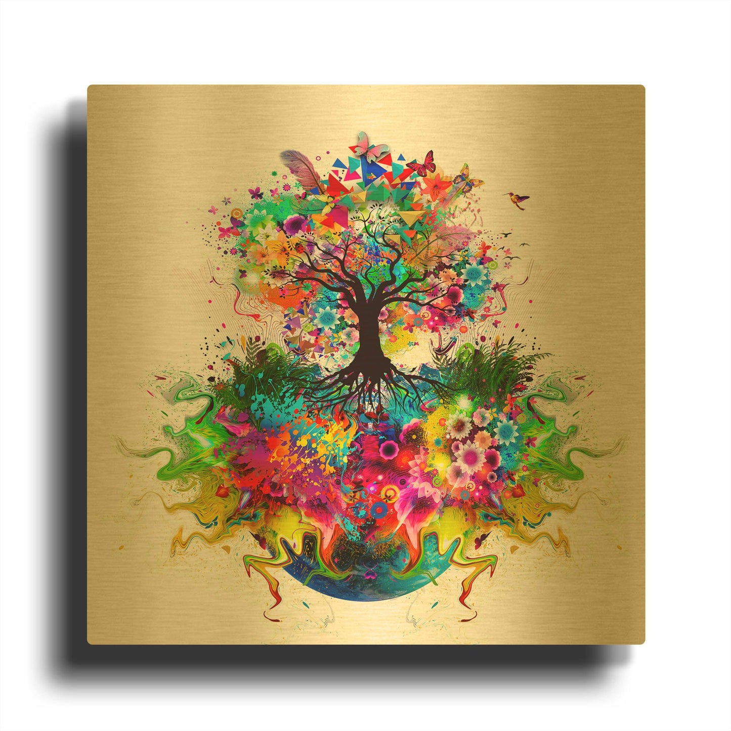 'Kaleidoscope Tree White' By Valentyn Artemenko Gold Metal Wall Art