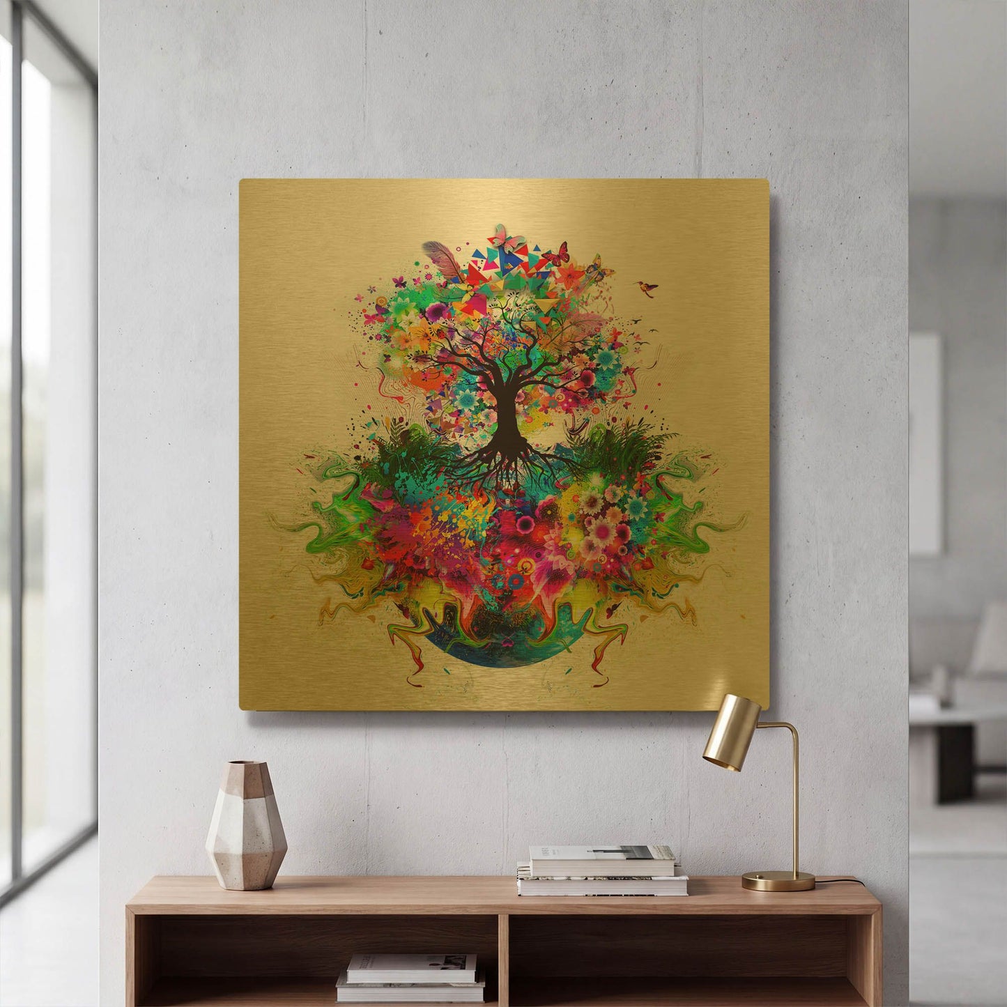 'Kaleidoscope Tree White' By Valentyn Artemenko Gold Metal Wall Art